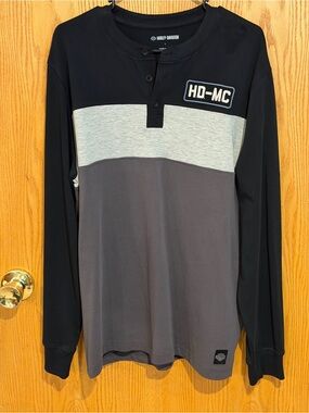 Harley-Davidson Black and Gray Button Henley with HD-MC Patch